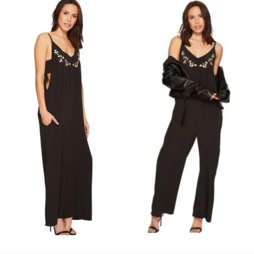 JACK by BB DAKOTA Agnesi Hammered Crepe Embroidered Jumpsuit M